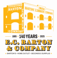 E.C. Barton & Company 140 Year Celebration Logo. It includes an illustration of one of the original buildings.